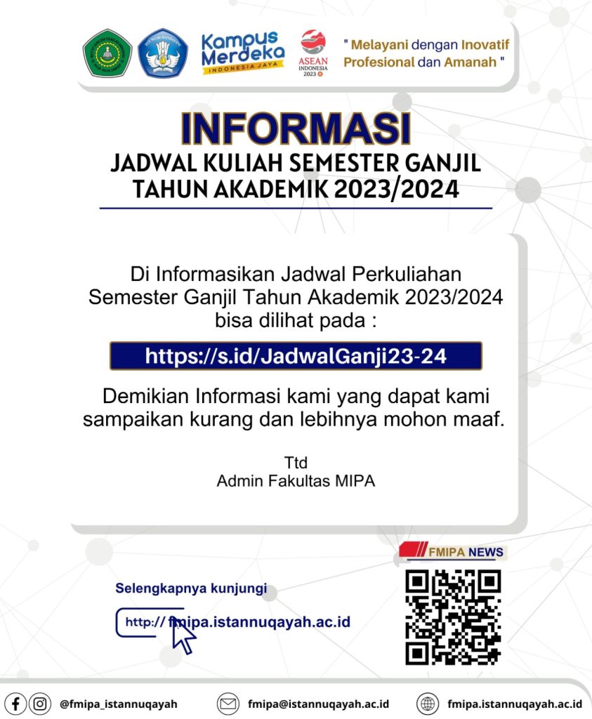 [INFO] Jadwal Perkuliahan Semester Ganjil TA. 2023/2024