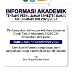[INFO] Perkuliahan semester Ganjil Tahun Akademik 2023/2024