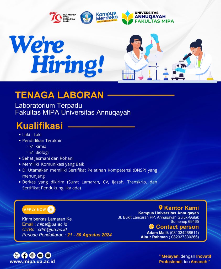 Rekruitmen Tenaga Laboran Fakultas MIPA – UA